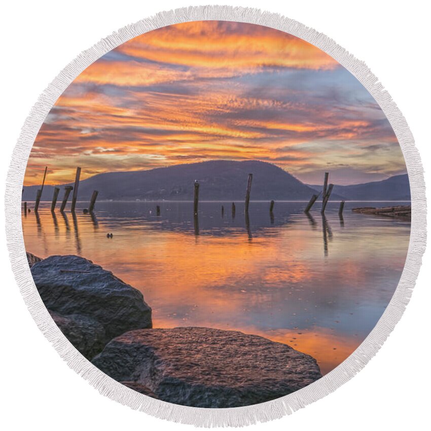 Dusk Round Beach Towel featuring the photograph Sky Of Fire by Angelo Marcialis