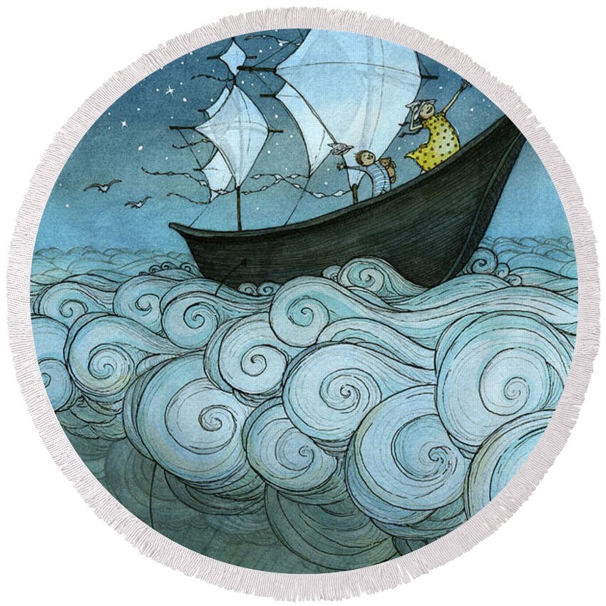  Round Beach Towel featuring the drawing Sky Sailing by Eliza Wheeler