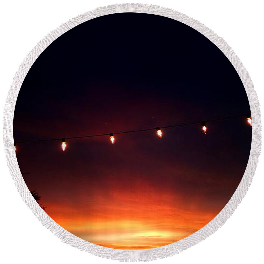 Sunset Round Beach Towel featuring the photograph Skylights by David Weeks