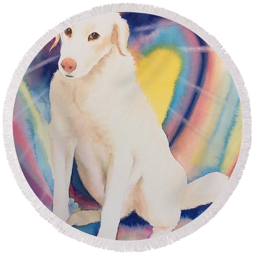 Dog Round Beach Towel featuring the painting Skyliner by Frances Ku