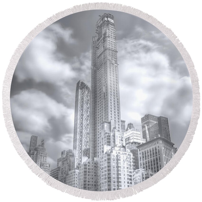 New York City Round Beach Towel featuring the photograph Skyscrapers by Mark Andrew Thomas