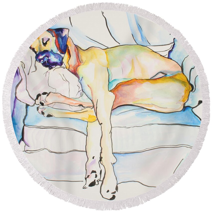 Great Dane Round Beach Towel featuring the painting Sleeping Beauty by Pat Saunders-White