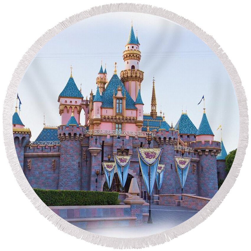 Sleeping Beauty Round Beach Towel featuring the photograph Sleeping Beauty's Castle Disneyland by Heidi Smith