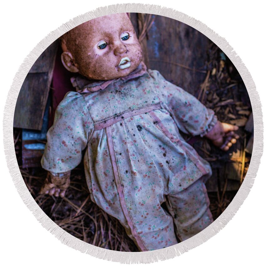 Dirty Baby Doll Round Beach Towel featuring the photograph Sleeping Doll by Matthew Pace