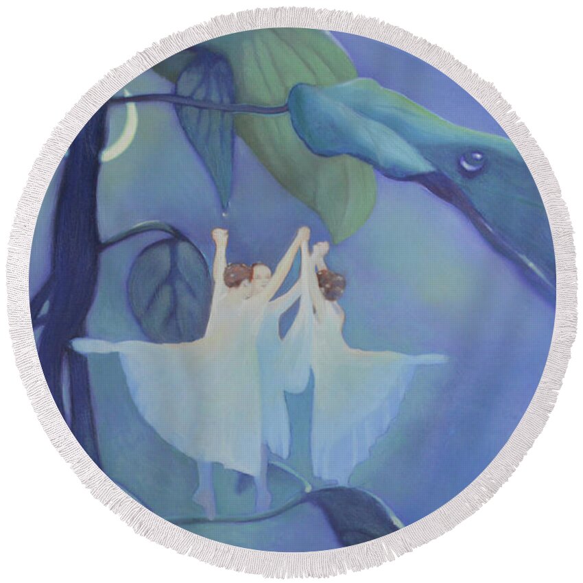 Landscape Round Beach Towel featuring the painting Sleeping Fairies by Blue Sky