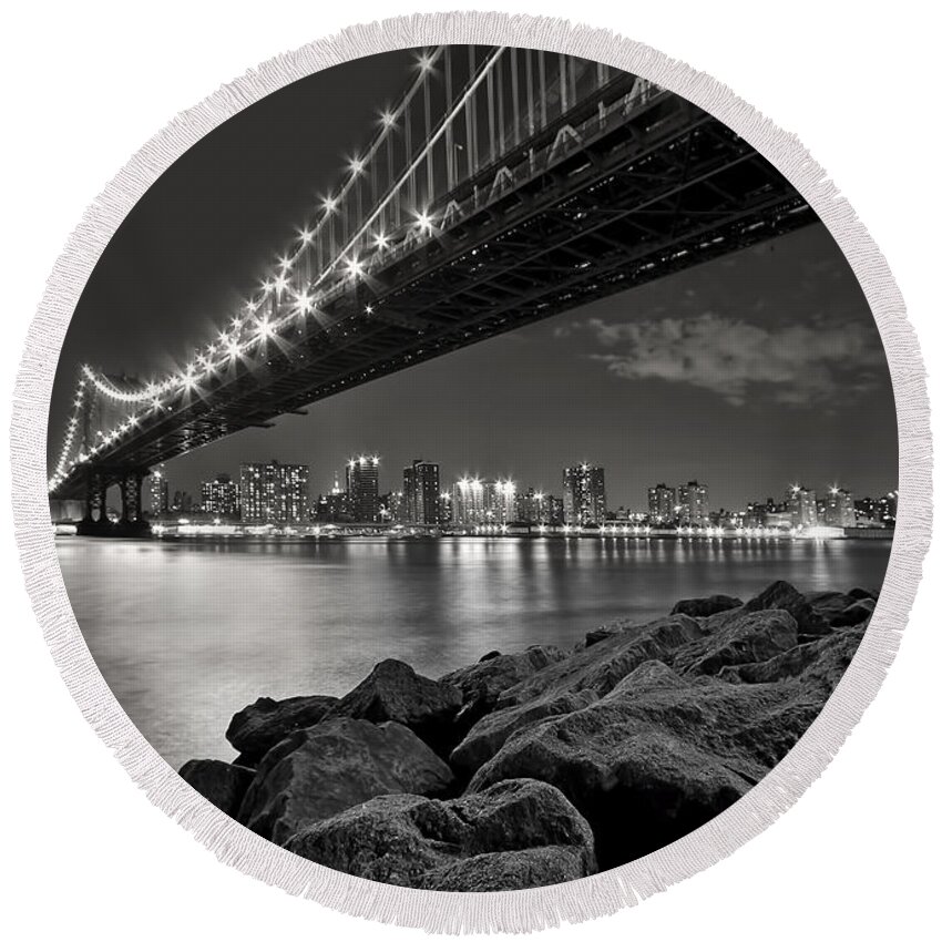 Bridge Round Beach Towel featuring the photograph Sleepless Nights And City Lights by Evelina Kremsdorf
