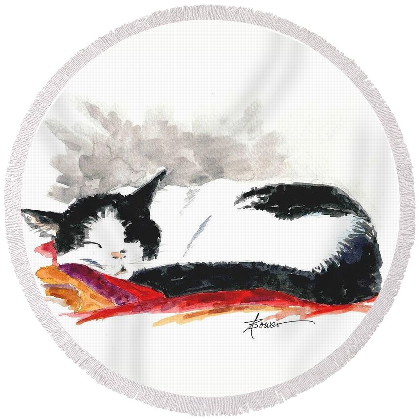 Cats Round Beach Towel featuring the painting Sleepy Time Boy by Adele Bower