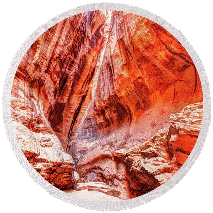 Slot Canyon Round Beach Towel featuring the photograph Slot Canyon by George Kenhan