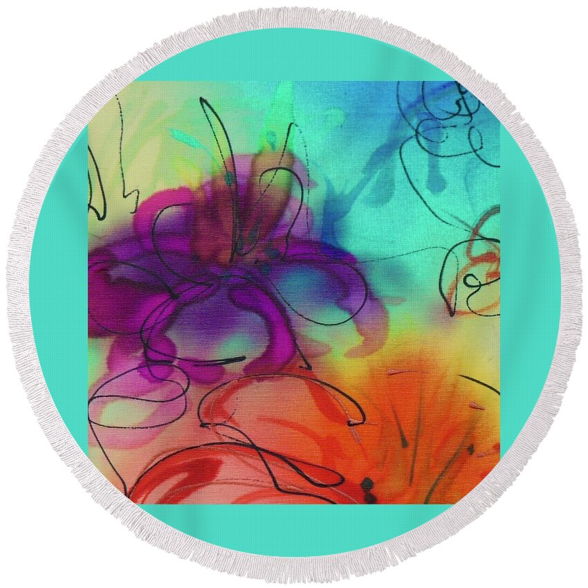  Floral Round Beach Towel featuring the painting Small Flower 1 by Barbara Pease