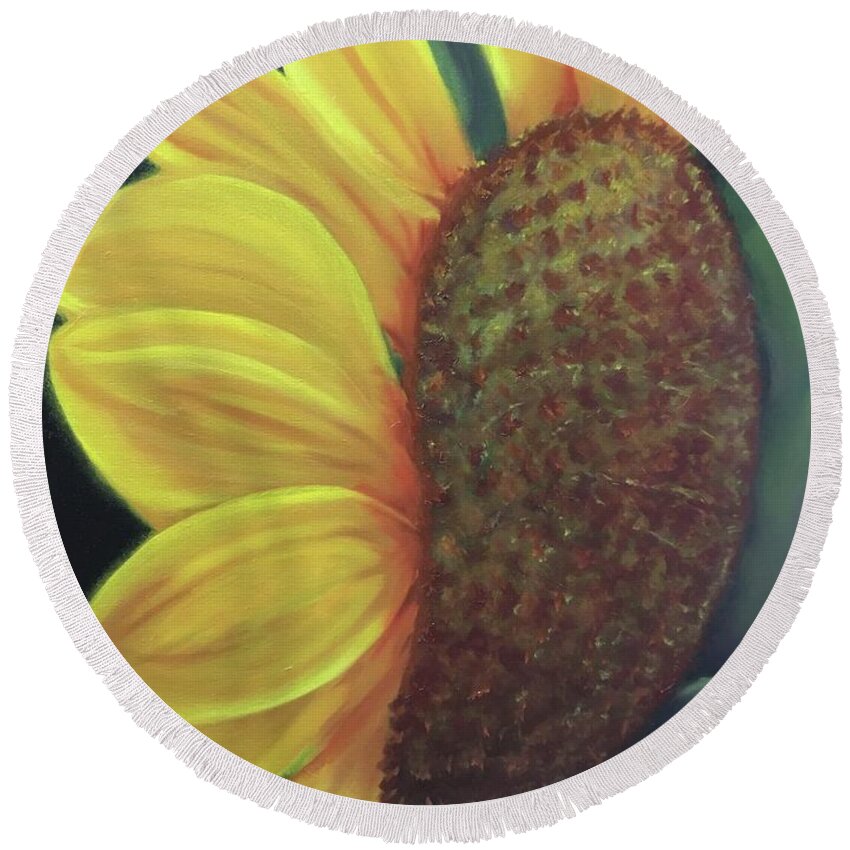 Sunflower Round Beach Towel featuring the painting Smile by Nancy Breiman