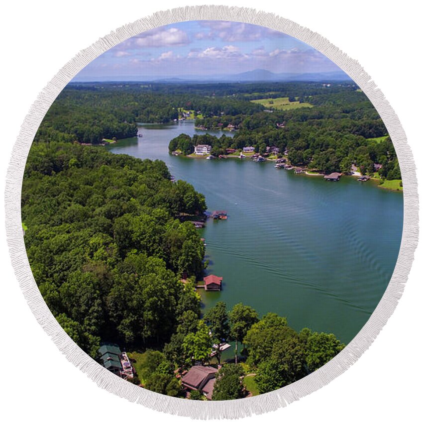 Landscape Round Beach Towel featuring the photograph Smith Mountain Lake Boating Fun by Star City SkyCams