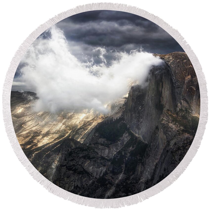Yosemite California National Park Round Beach Towel featuring the photograph Smoked by Nicki Frates