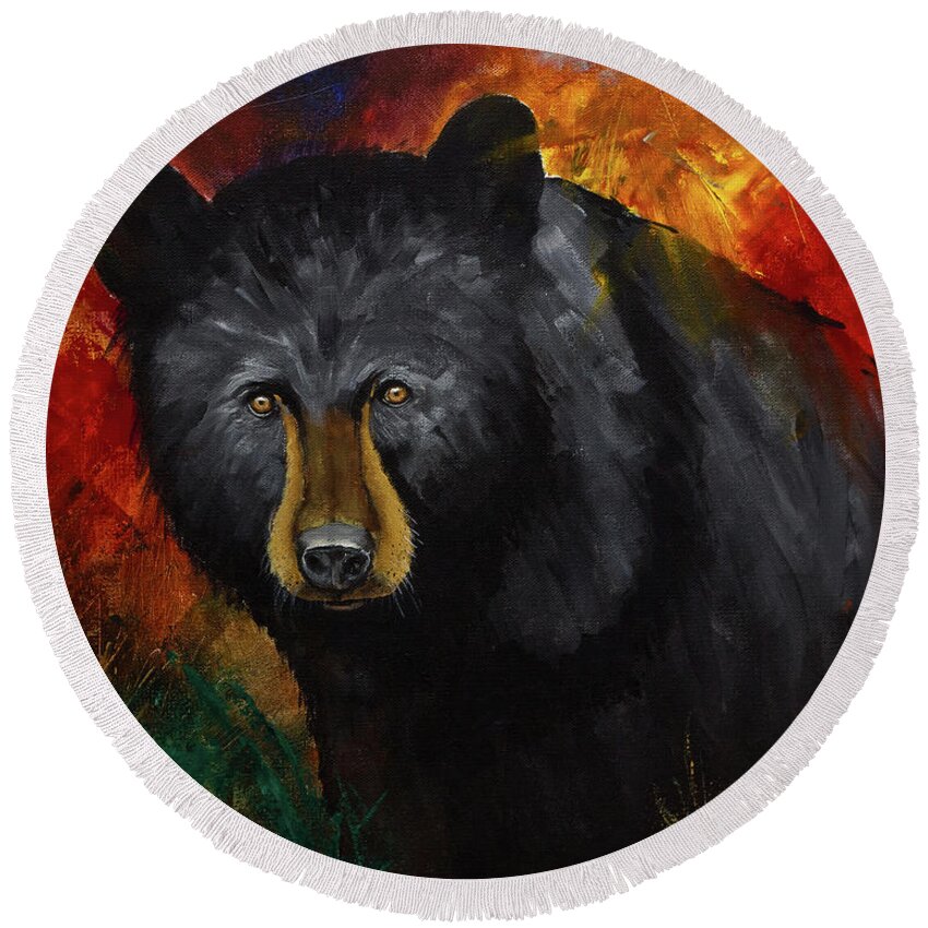 Black Bear Round Beach Towel featuring the painting Smoky Mountain Black Bear by Gray Artus