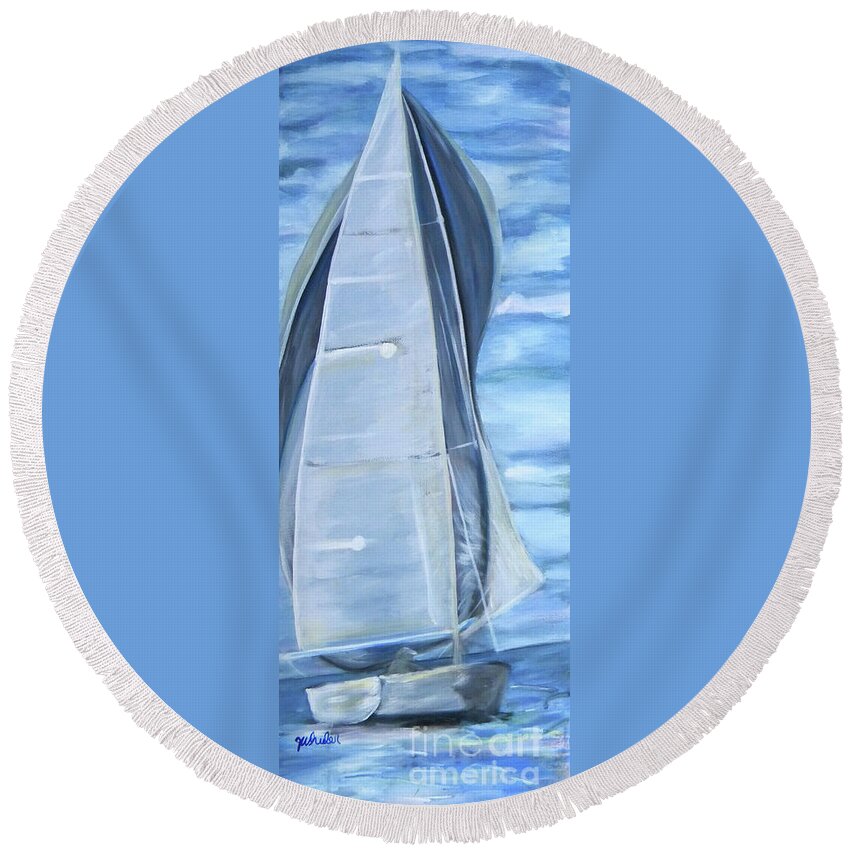 Sailboat Round Beach Towel featuring the painting Smooth Sailing by JoAnn Wheeler