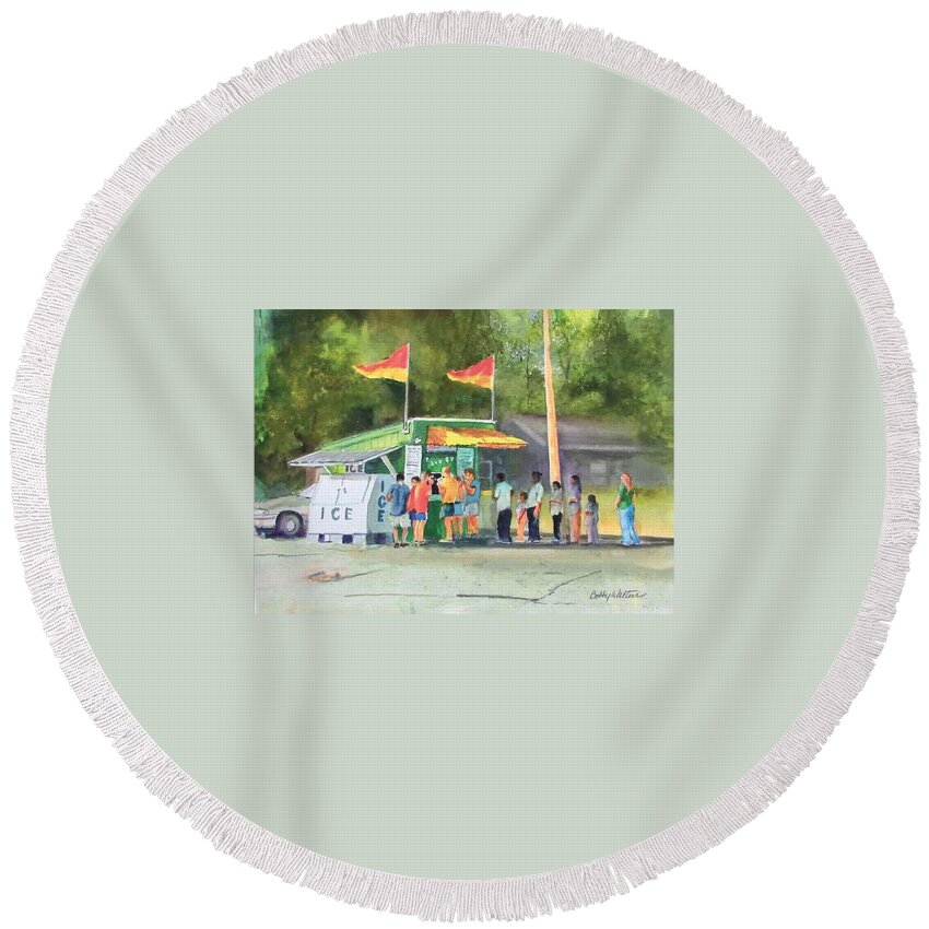  Round Beach Towel featuring the painting Snow Ball Line by Bobby Walters