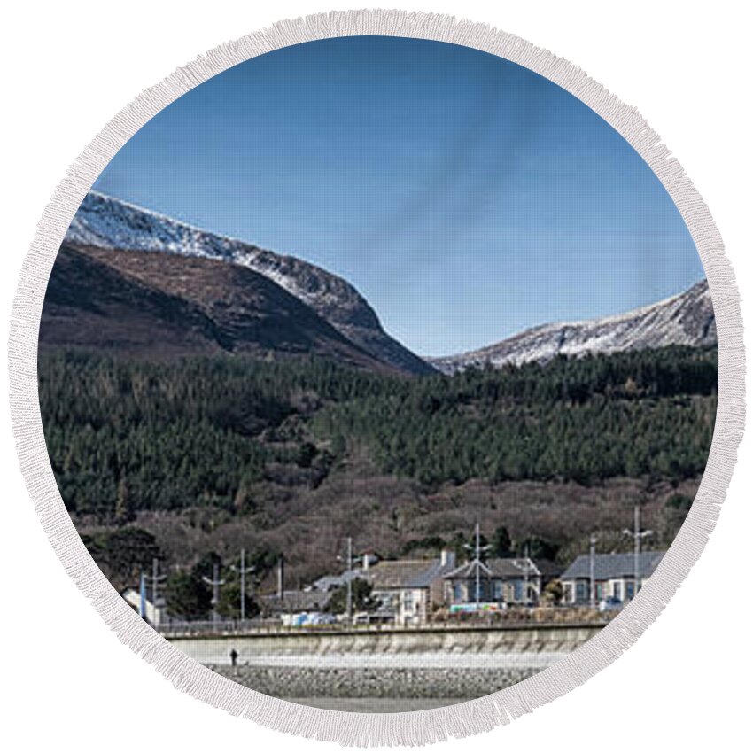 Donard Round Beach Towel featuring the photograph Snow Capped Mourne Mountains by Nigel R Bell