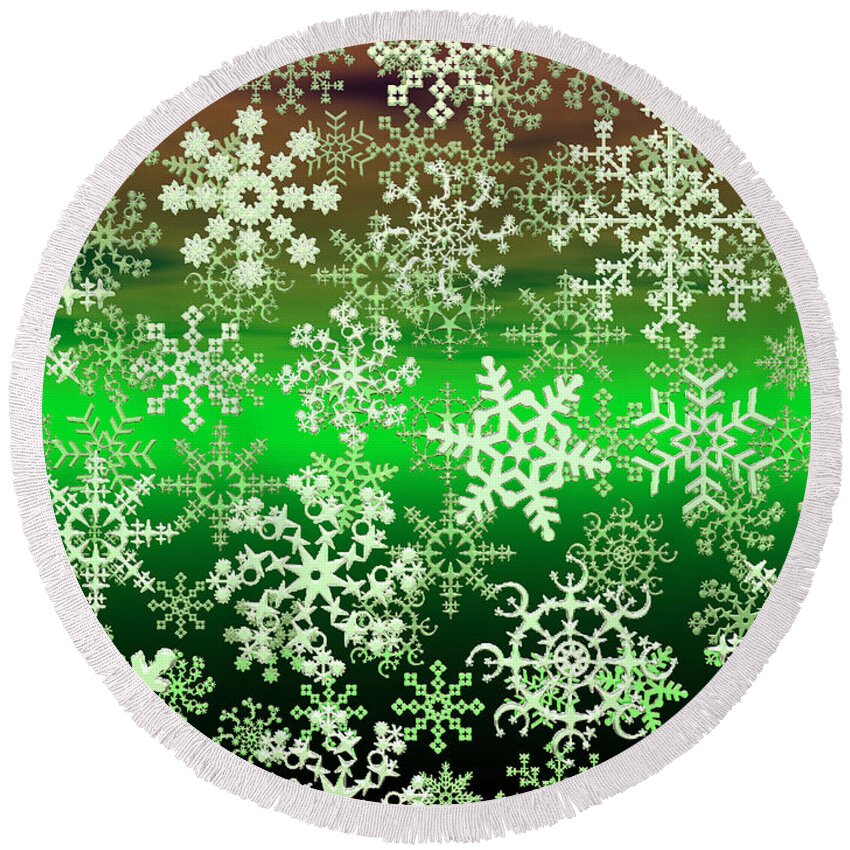 Snowflakes Round Beach Towel featuring the digital art Snow Flakes 3 by Walter Neal
