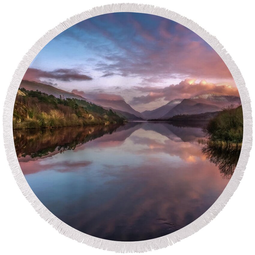 Llanberis Round Beach Towel featuring the photograph Snowdon Sunset by Adrian Evans