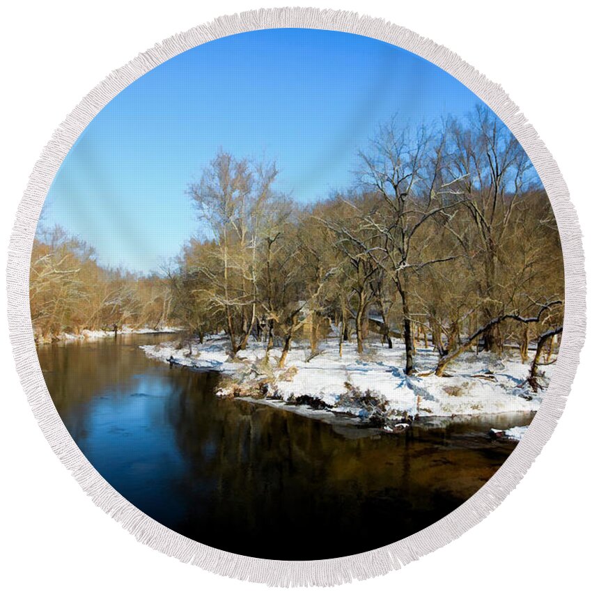 Landscape Round Beach Towel featuring the photograph Snowy Creek Morning by William Jobes