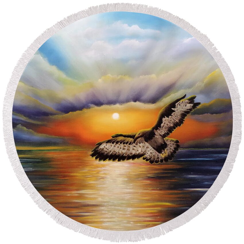 Blues Round Beach Towel featuring the painting Soaring High by Dianna Lewis