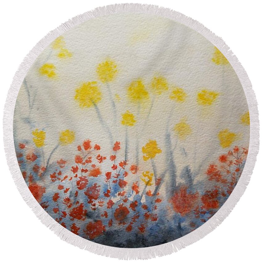 Soft Floral Round Beach Towel featuring the painting Soft Pop by Susan Nielsen