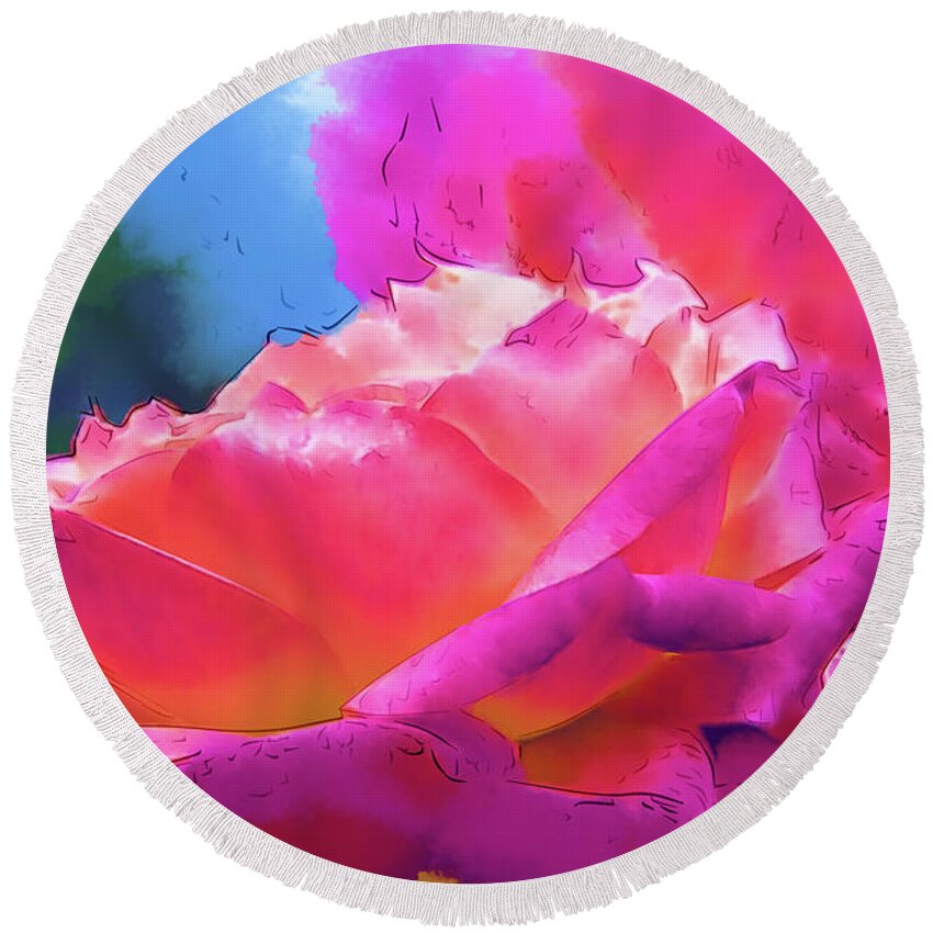 Rose Round Beach Towel featuring the digital art Soft Rose Bloom In Red and Purple by Kirt Tisdale