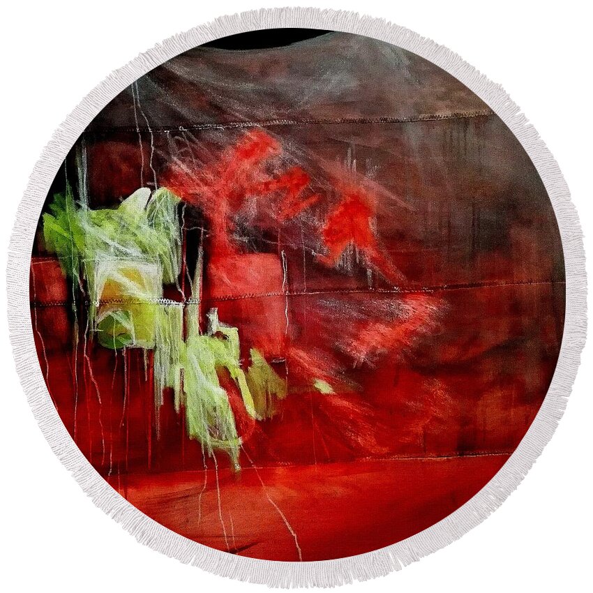 Red Round Beach Towel featuring the painting Soho Rain by Helen Syron