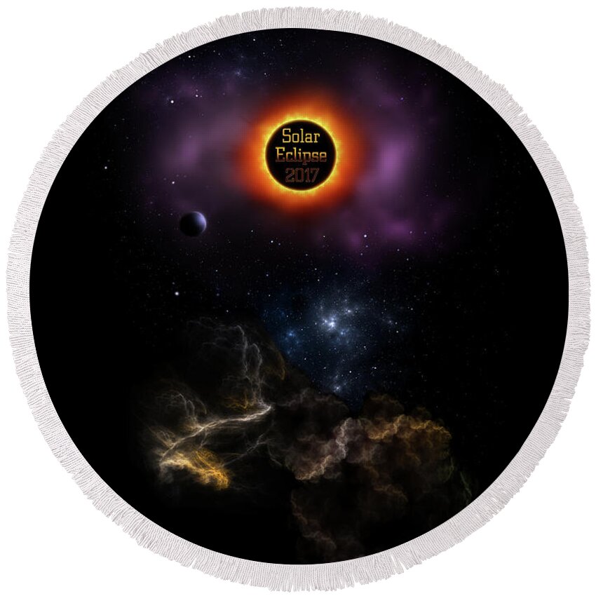 Solar Eclipse Round Beach Towel featuring the digital art Solar Eclipse 2017 Nebula Bloom by Rolando Burbon