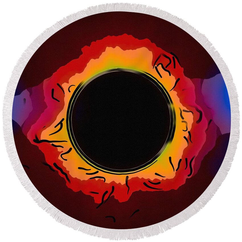 Sun Round Beach Towel featuring the painting Solar Eclipse 3 by Celestial Images