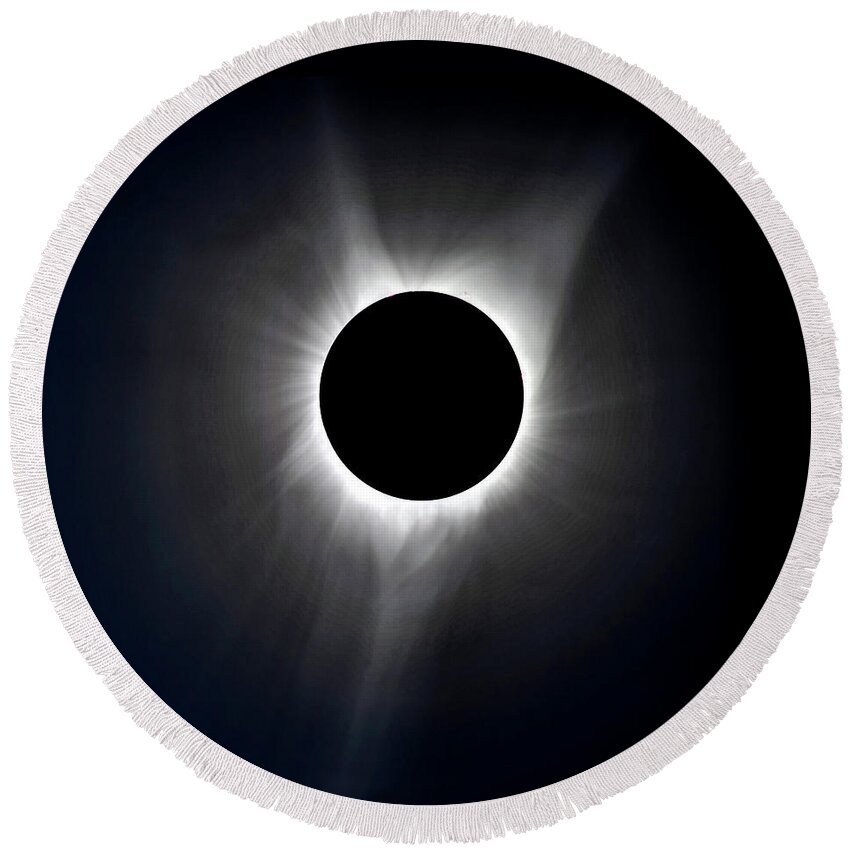 Solar Eclipse Round Beach Towel featuring the photograph Solar Eclipse Totality Corona by Judi Dressler