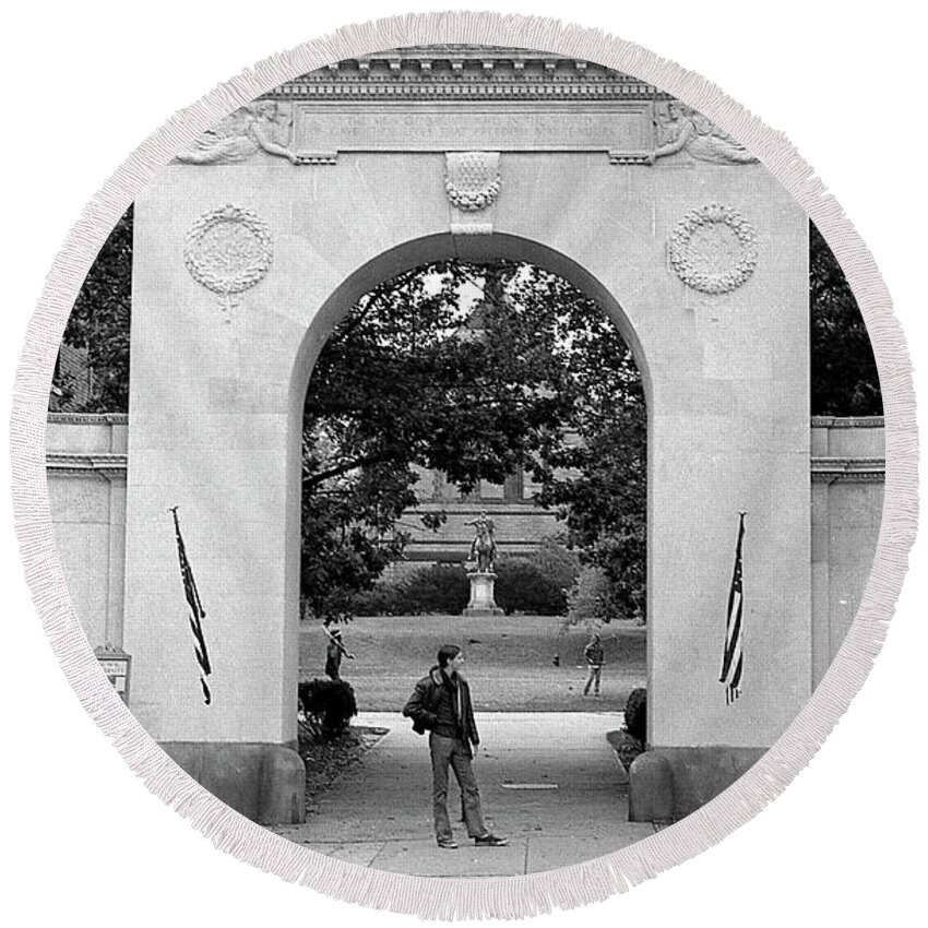 Brown University Round Beach Towel featuring the photograph Soldiers Memorial Gate, Brown University, 1972 by Jeremy Butler