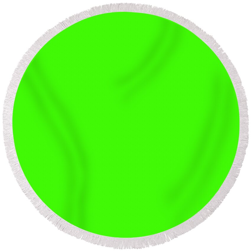 Solid Colors Round Beach Towel featuring the digital art Solid Fluo Green Color by Garaga Designs