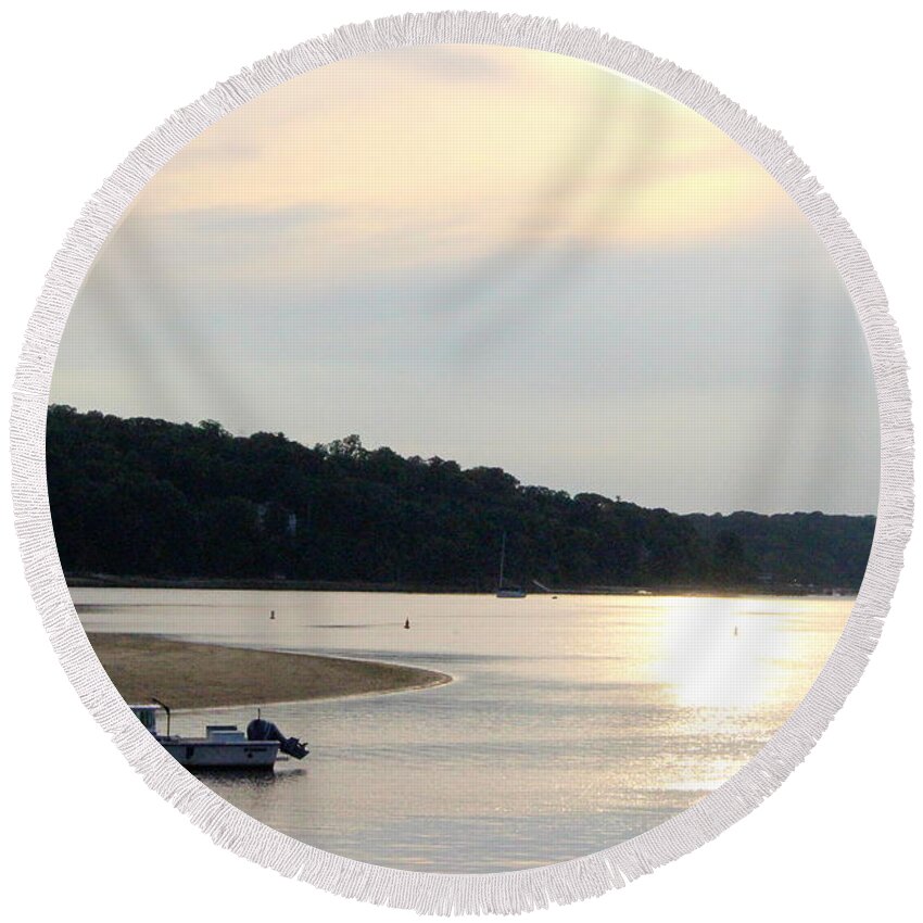 Summer Round Beach Towel featuring the photograph Solitude at Cold Spring Harbor by Dora Sofia Caputo