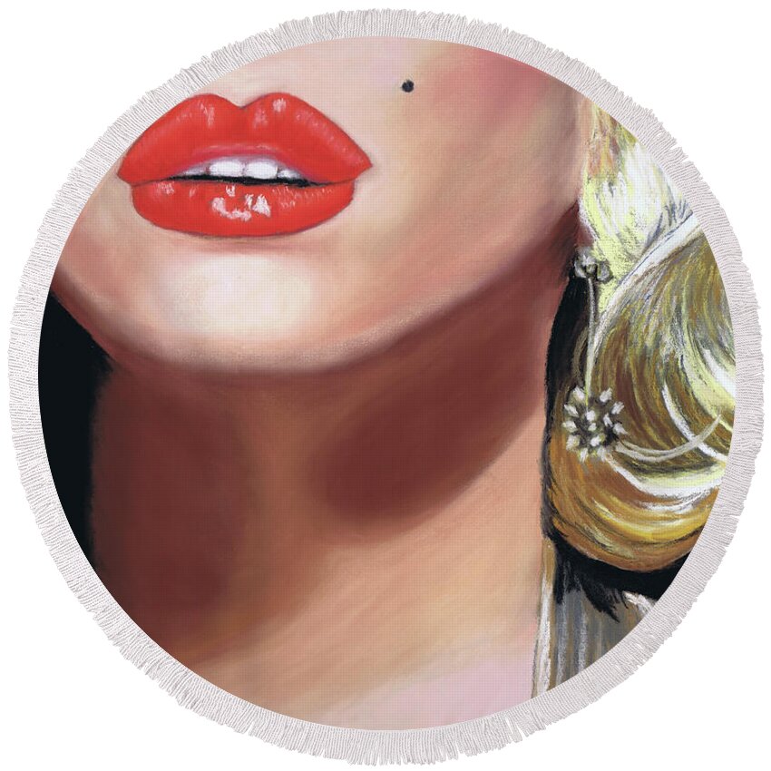Marilyn Monroe Round Beach Towel featuring the painting Some Like it Hot by Lisa Crisman