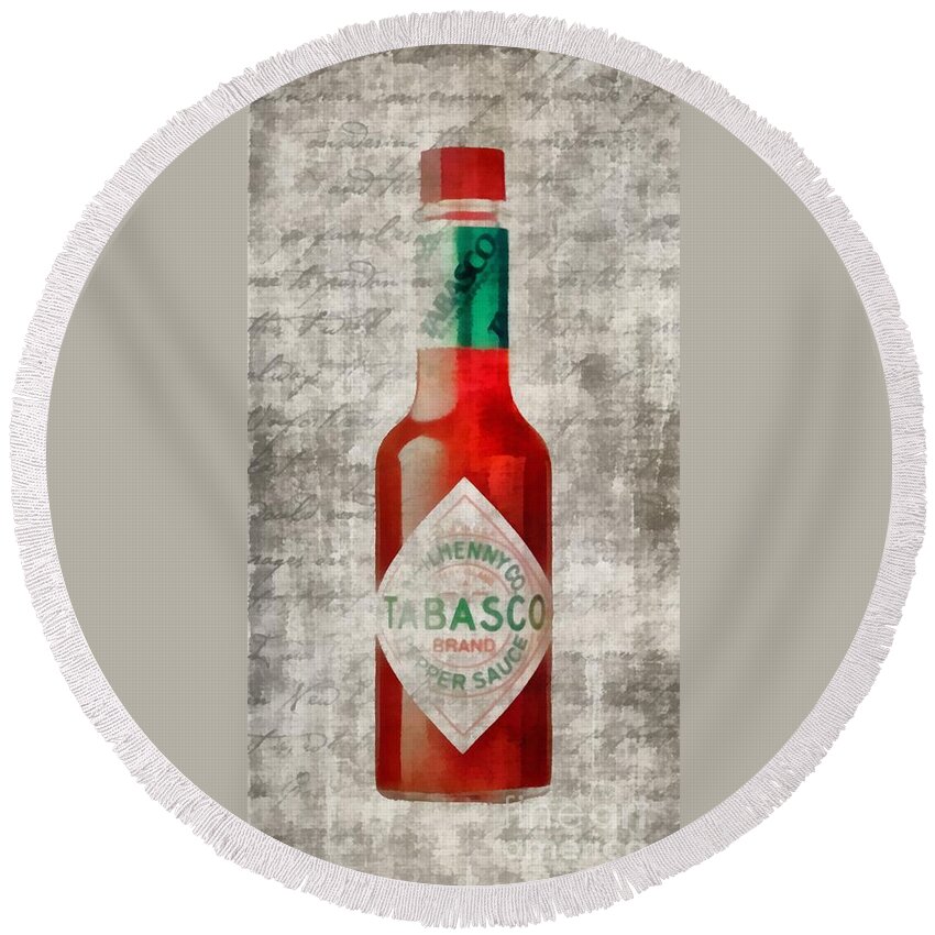 Tabasco Round Beach Towel featuring the painting Some Like It Hot Tabasco Sauce by Edward Fielding