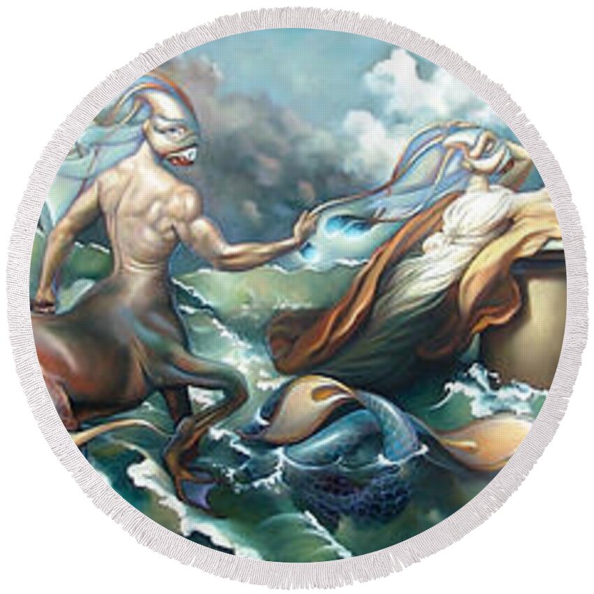 Marine Round Beach Towel featuring the painting SOMETHING FOWL AFLOAT 2b by Patrick Anthony Pierson