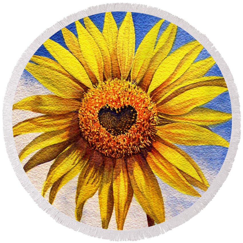 Sunflower Round Beach Towel featuring the painting Son Kissed by Nancy Cupp