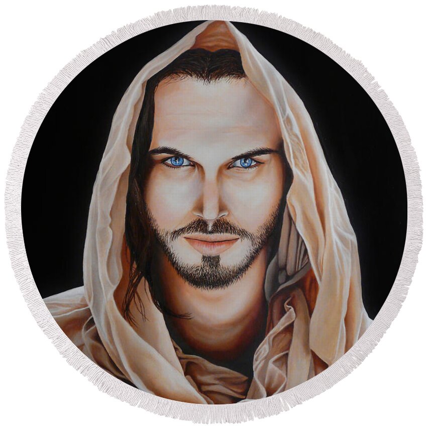 Christ Round Beach Towel featuring the painting Son of Man by Vic Ritchey