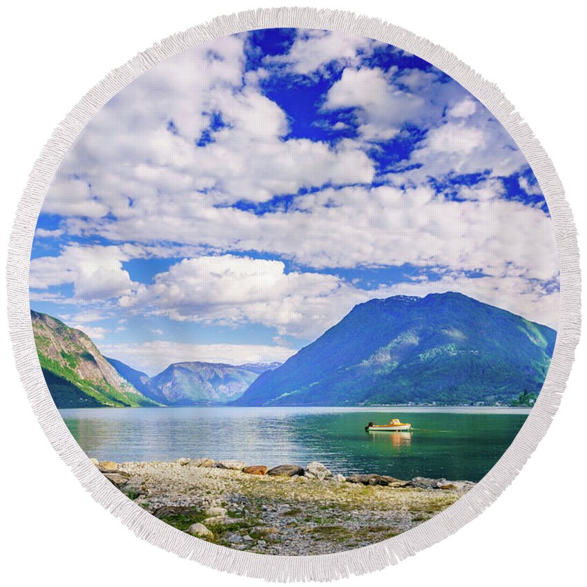 Europe Round Beach Towel featuring the photograph Soreimsfjorden by Dmytro Korol