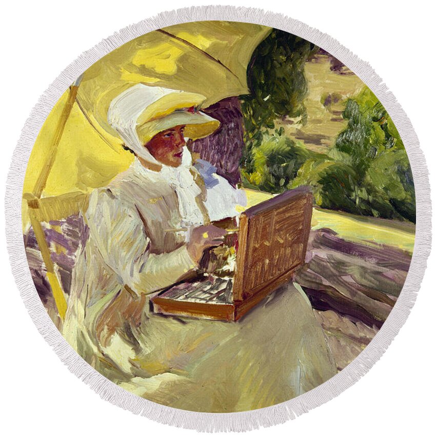 1907 Round Beach Towel featuring the photograph Sorolla: Painter, 1907 by Granger