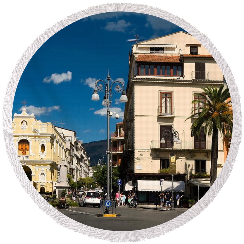 Piazza San Antonio Round Beach Towel featuring the photograph Sorrento Italy Piazza by Sally Weigand