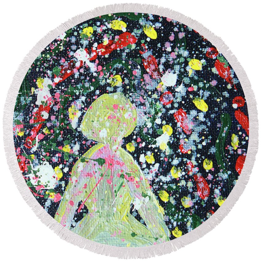  Round Beach Towel featuring the painting Soul Universal by Odalo Wasikhongo