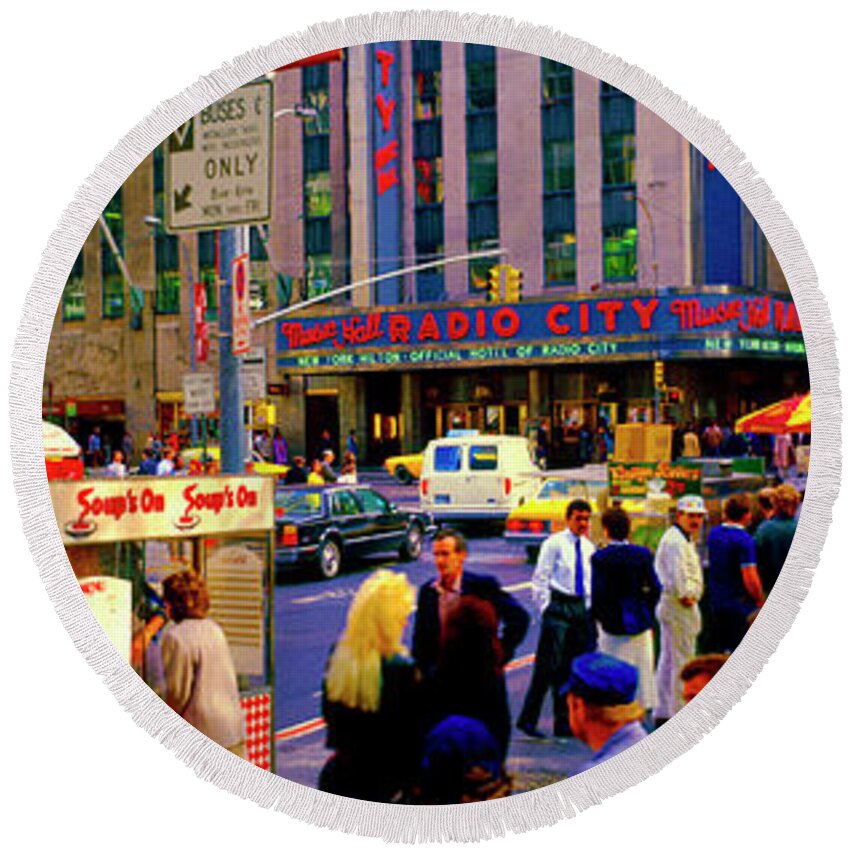Radio Round Beach Towel featuring the photograph Soups On Radio City Music Hall by Tom Jelen