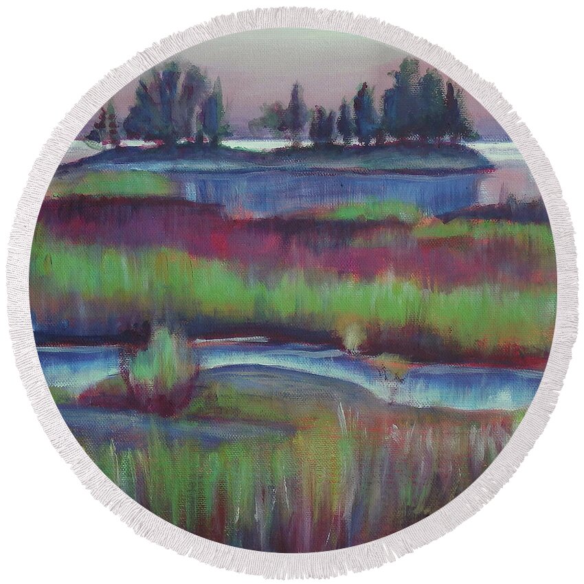 South Baymouth Round Beach Towel featuring the painting South Baymouth, Ontario - 015 of Celebrate Canada 150 by Sheila Diemert