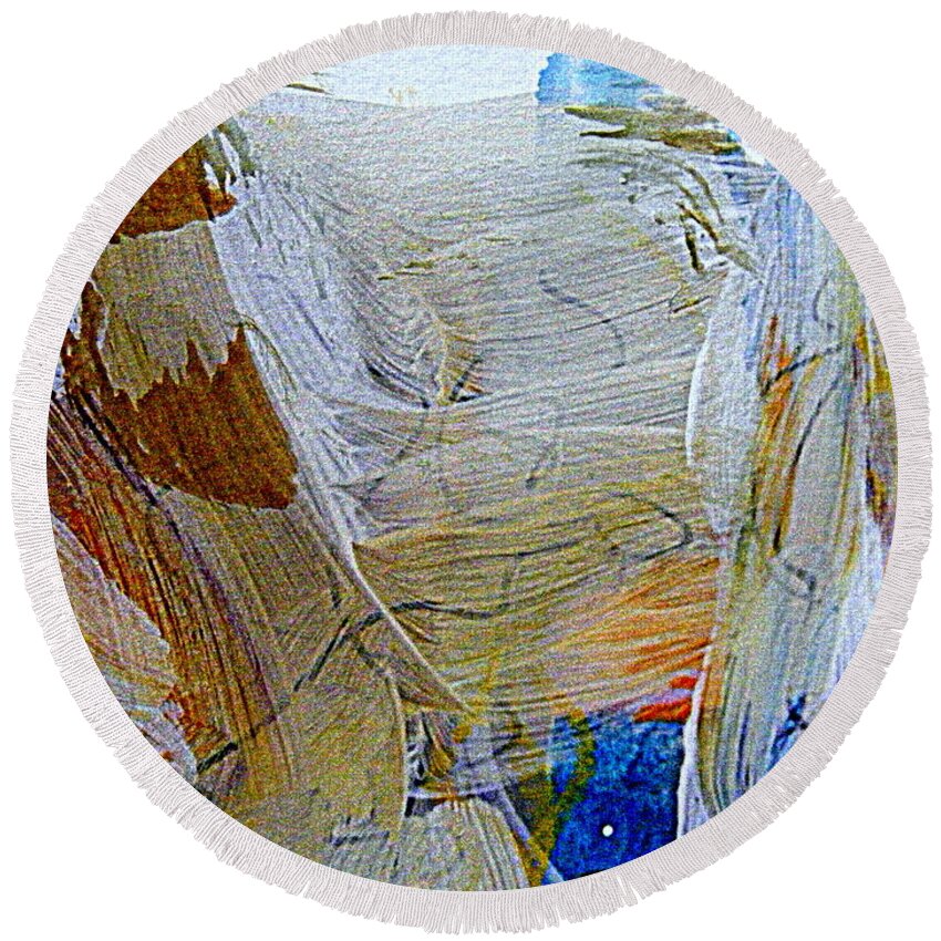 Abstract Gouache And Tempera Painting Round Beach Towel featuring the painting North Dakota by Nancy Kane Chapman