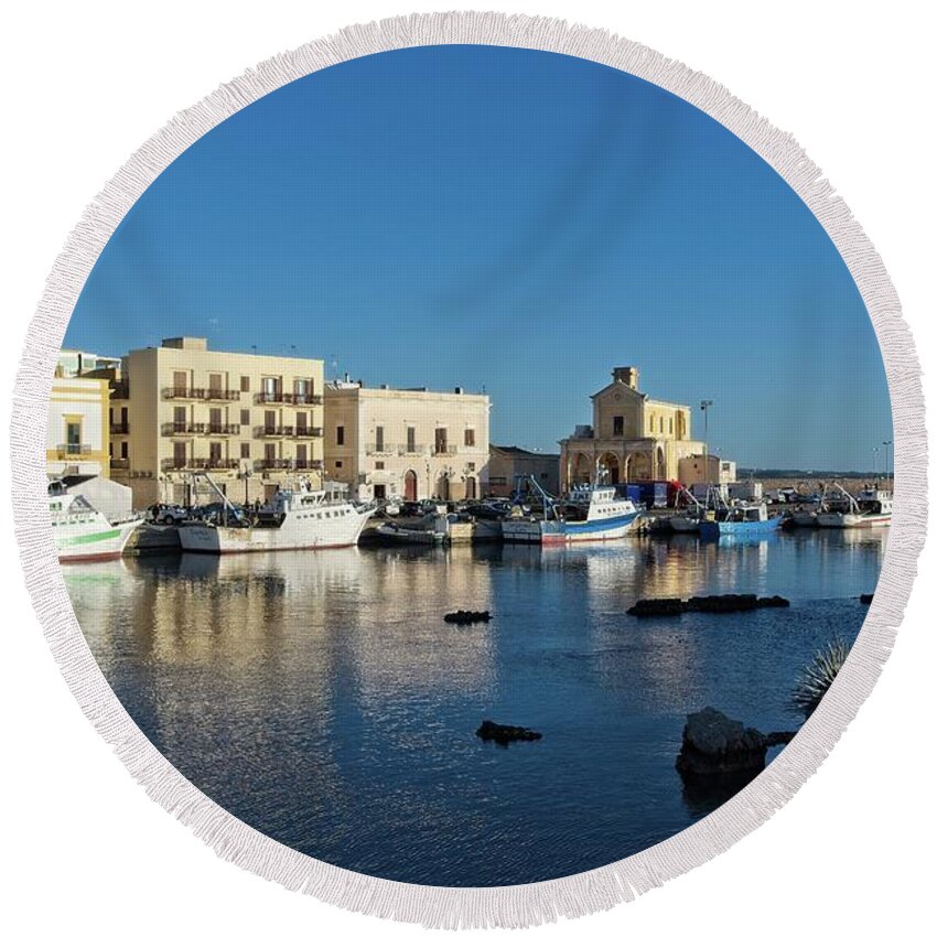 Landscape Round Beach Towel featuring the photograph South Harbour Gallipoli by Allan Van Gasbeck