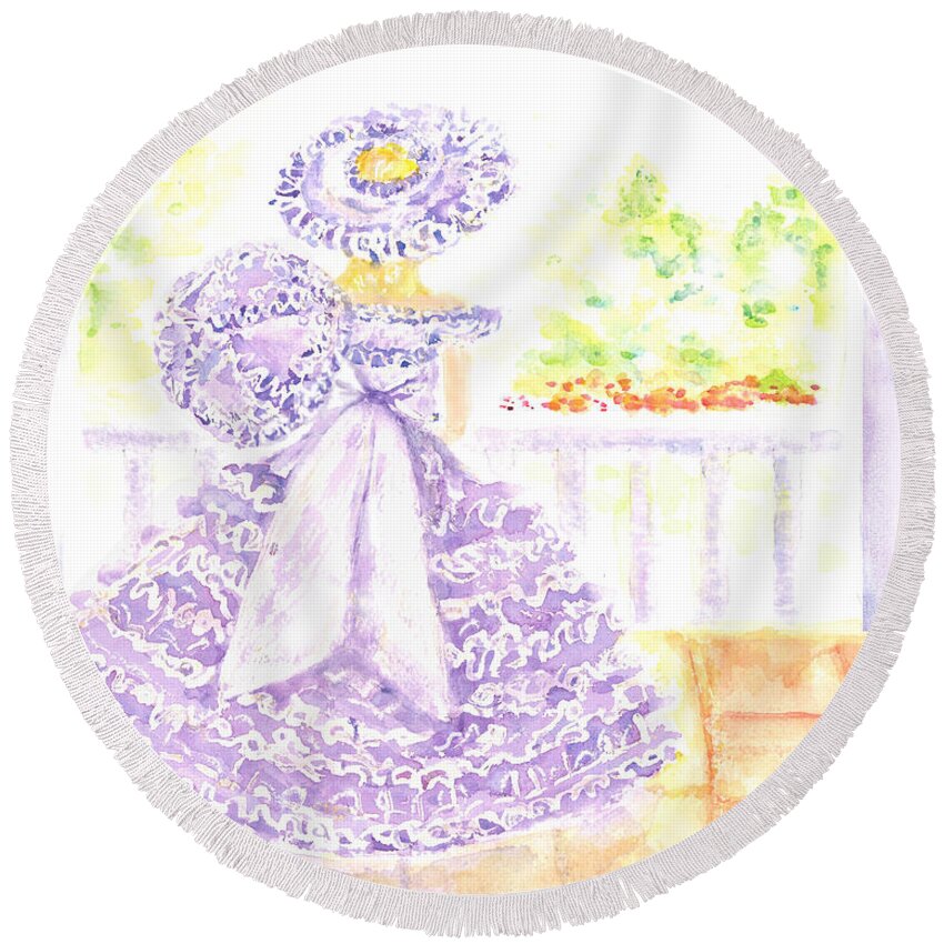  Round Beach Towel featuring the painting Southern Belle in Lavender Dress by Jerry Fair