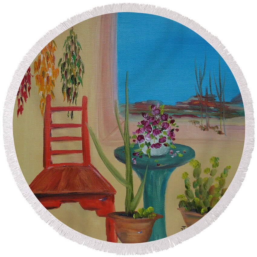 Southwestern Round Beach Towel featuring the painting Southwestern 6 by Judith Rhue