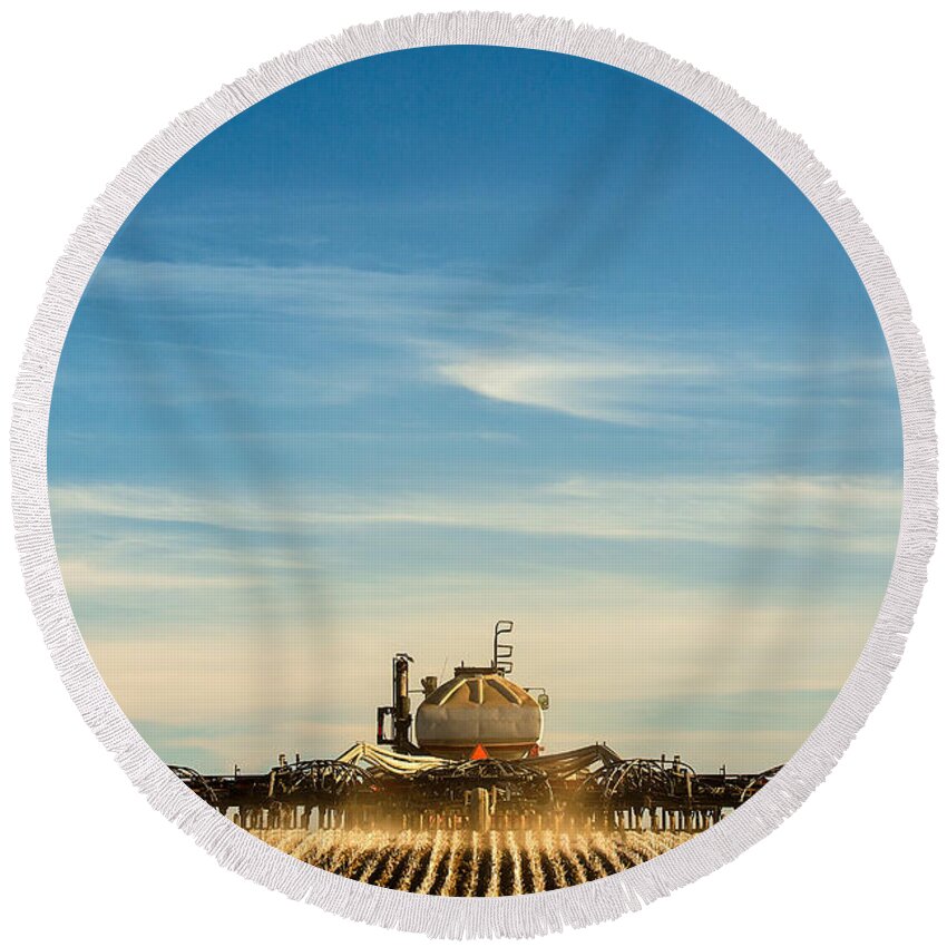 Farm Round Beach Towel featuring the photograph Sowing from Behind by Todd Klassy