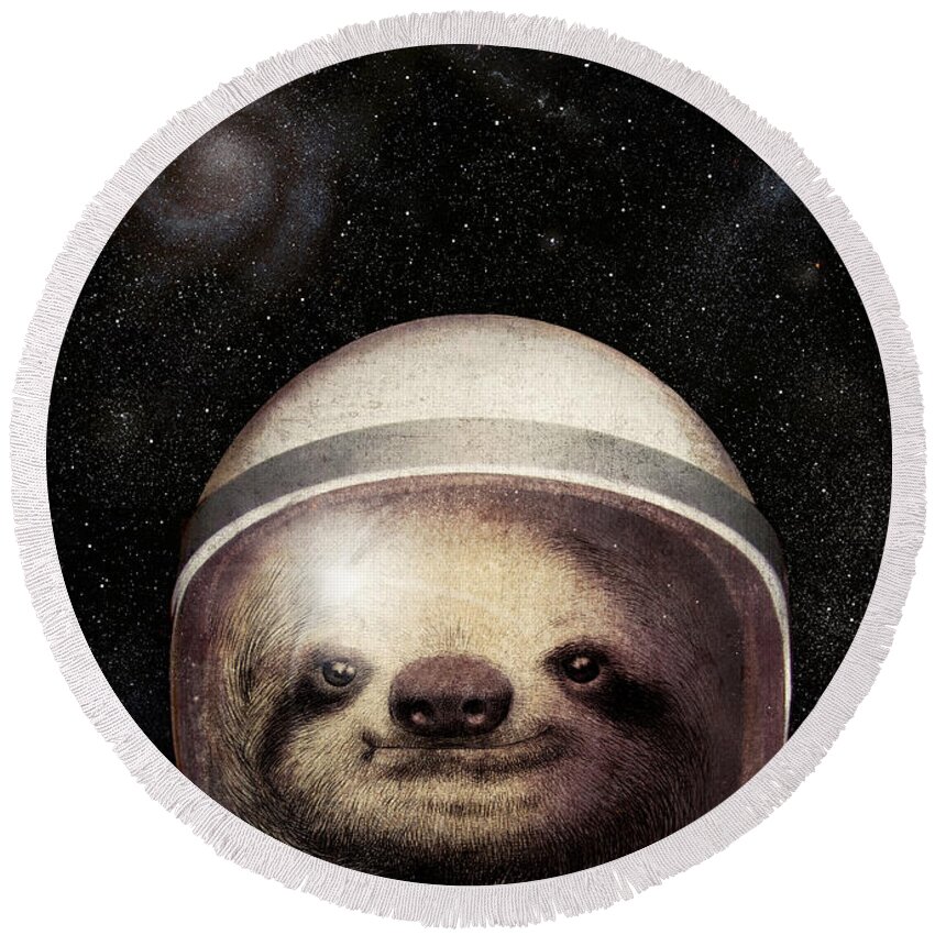 Sloth Round Beach Towel featuring the drawing Space Sloth by Eric Fan